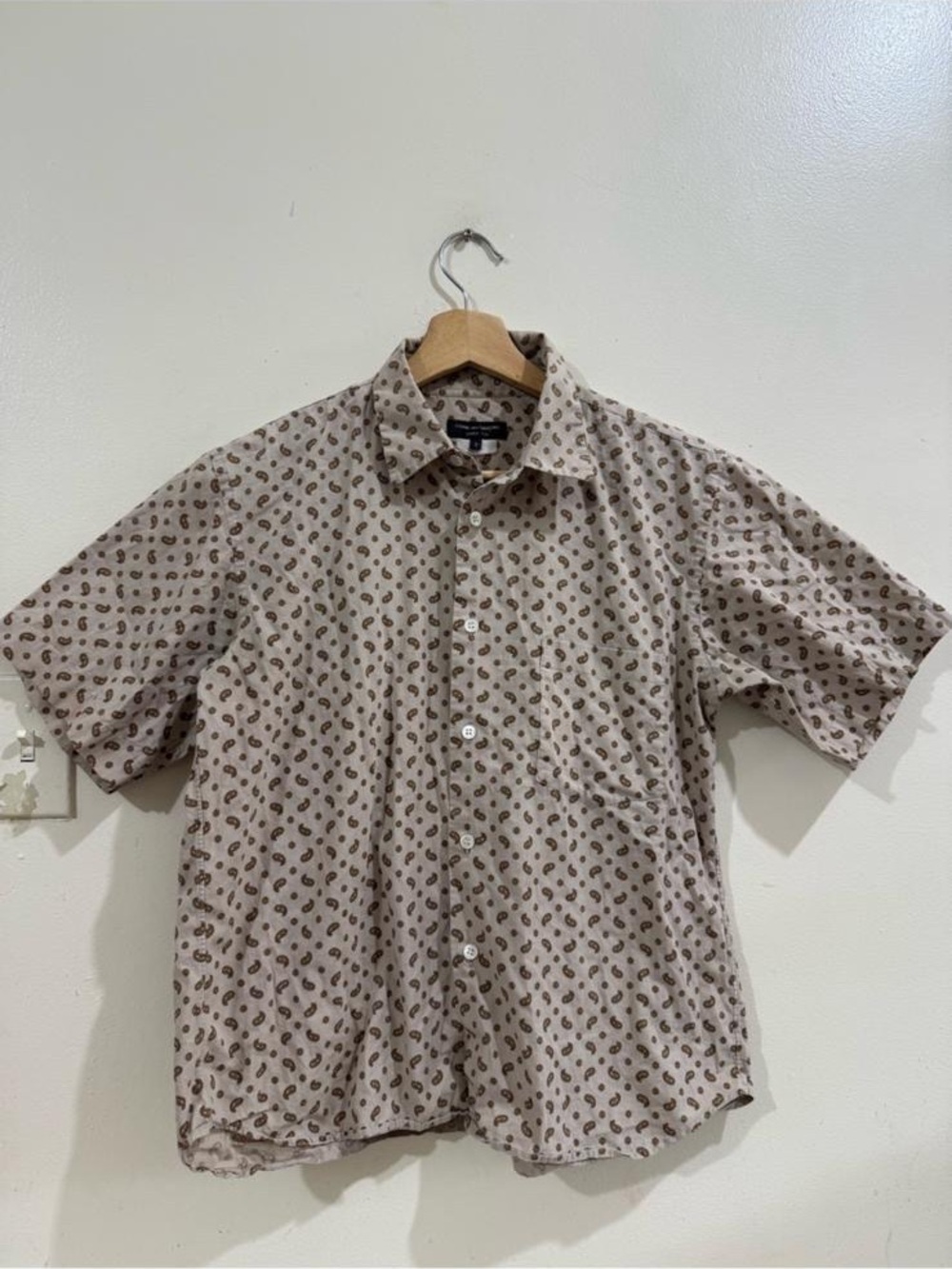 Comme des Garcons Beige Short-Sleeve Button-Up with Paisley Motif